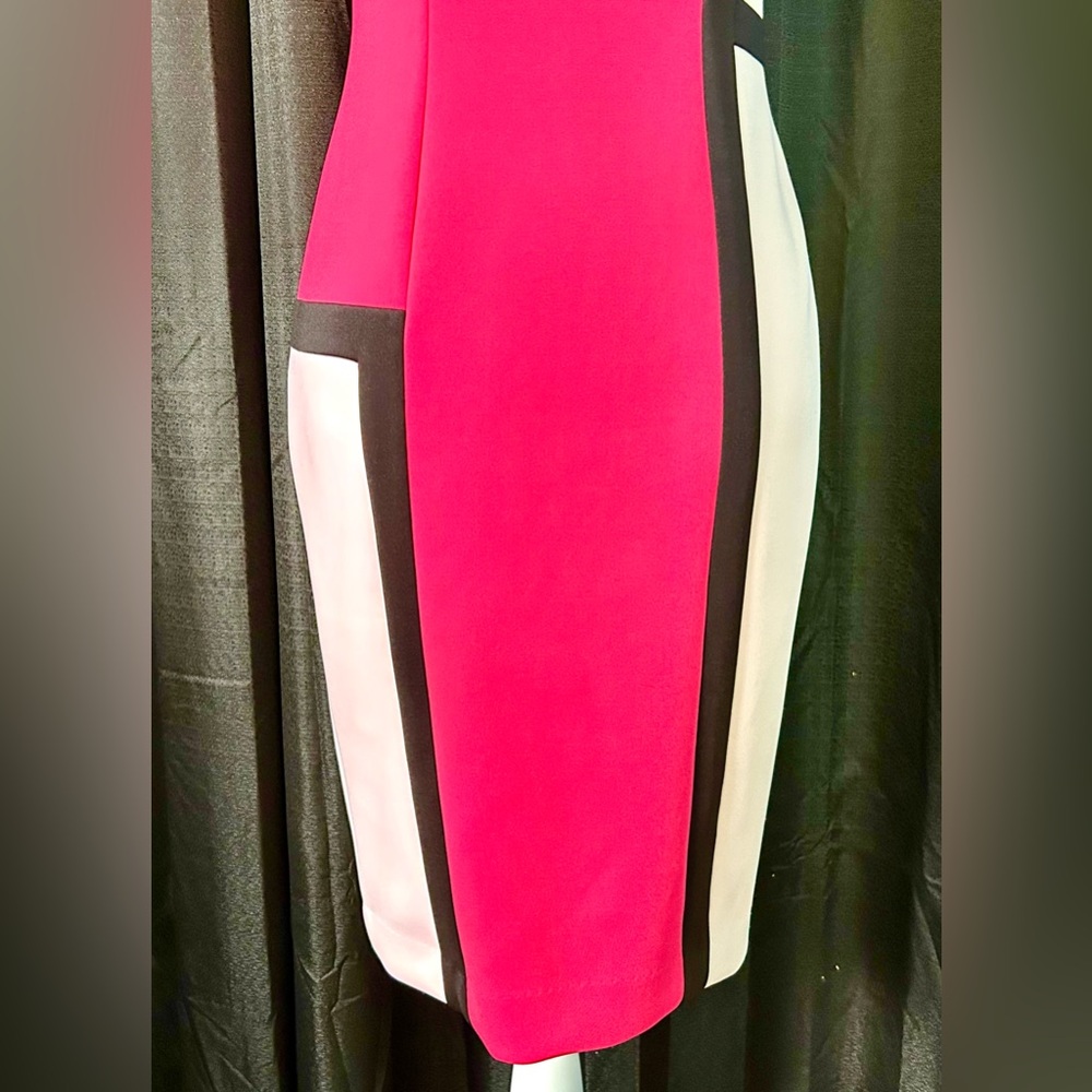 Calvin Klein Pink, Black, Beige Sleeveless Knee-Length Geometric Dress, Size 2 - Picture 3 of 8